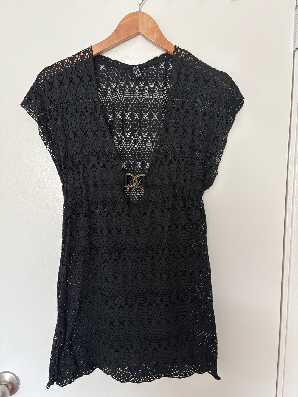 Becca swim black Crochet V-Neck Cover-Up with Metal Accent